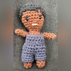 Handmade Crochet Doll in Blue Overalls
